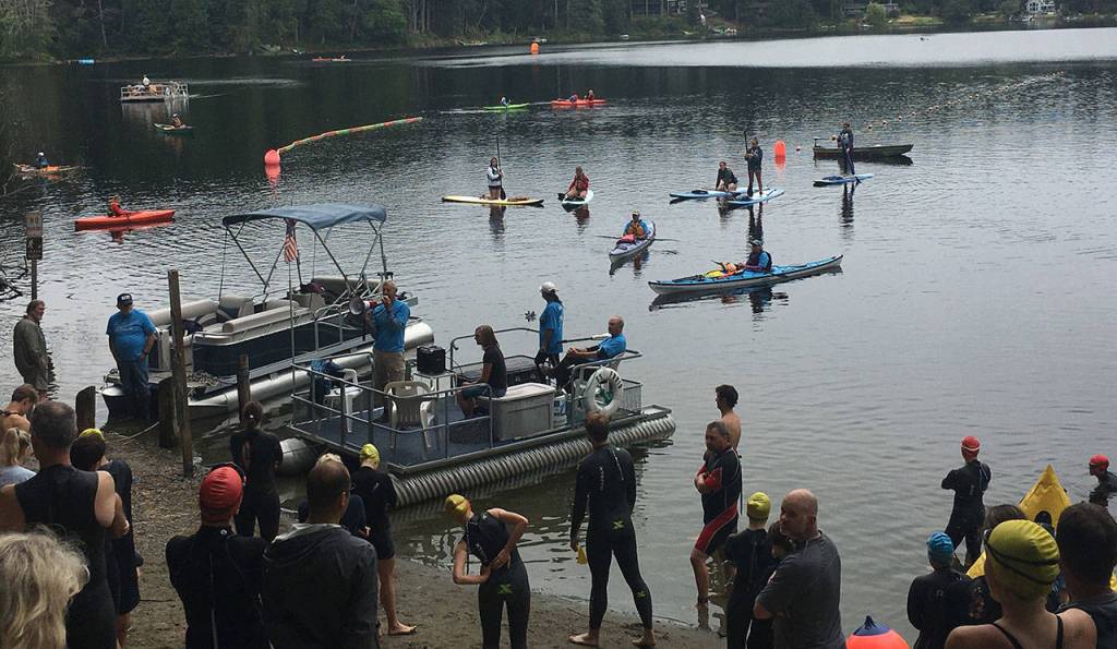 The triathlon is about to begin last Saturday at Goss Lake.(Submitted photo)