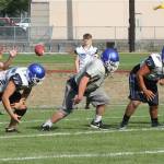 The South Whidbey High School offense runs a play at practice Thursday. (Photo by Jim Waller/South Whidbey Record)