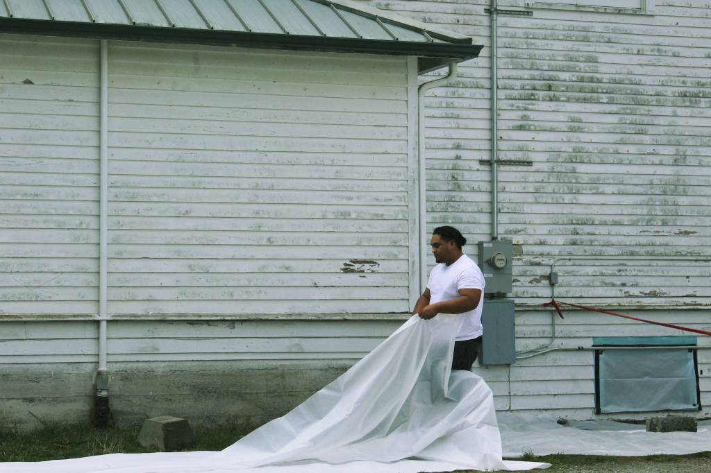 Bayview Community Hall prepares for lead abatement and long-awaited repairs and painting. Photo by Wendy Leigh/South Whidbey Record.