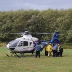 Emergency responders prepare an injured citizen to be airlifted to Harborview Medical Center in Seattle after the Tuesday afternoon crash. (Photo by Wendy Leigh/South Whidbey Record)