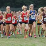 Kaia Swegler Richmond (1393) heads out with the leaders at the beginning of the girls varsity race.(Photo by Jim Waller/South Whidbey Record)