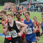 Michael Harwell (1401) runs with the lead pack.(Photo by Jim Waller/South Whidbey Record)