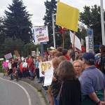 More than 100 people gathered in Freeland Friday to join the global climate protests. Photo provided