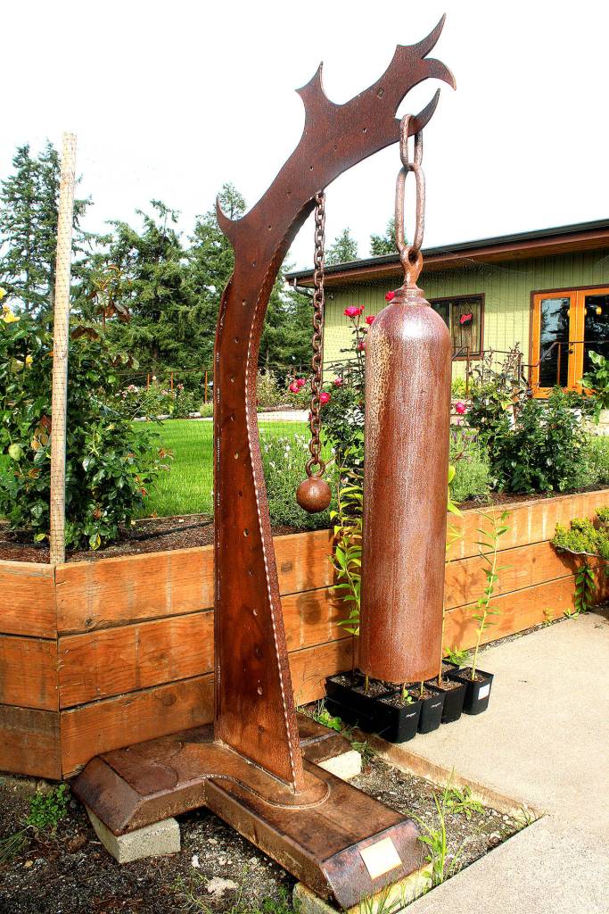 A working gong sculpture welcomes visitors to Blooms Winery tasting room and bistro in Freeland. Photo by Wendy Leigh/South Whidbey Record