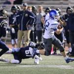 Aiden Coleman turns up field after catching a pass Saturday.(Photo by John Fisken)