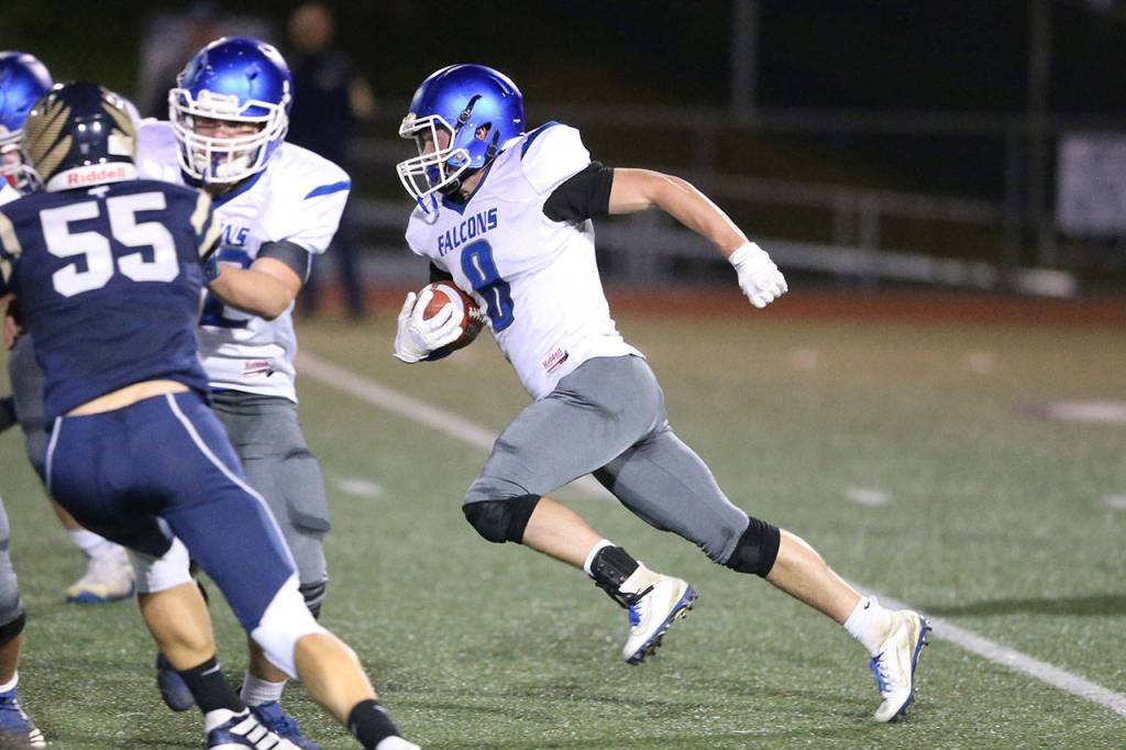 Bodie Hezel hits the hole for the Falcons.(Photo by John Fisken)