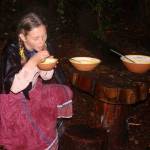 Photo by Wendy Leigh                                Goldilocks eats porridge from three bowls in the Enchanted Forest, an alternative Halloween experience in Clinton that includes surprise characters on a wooded walk.