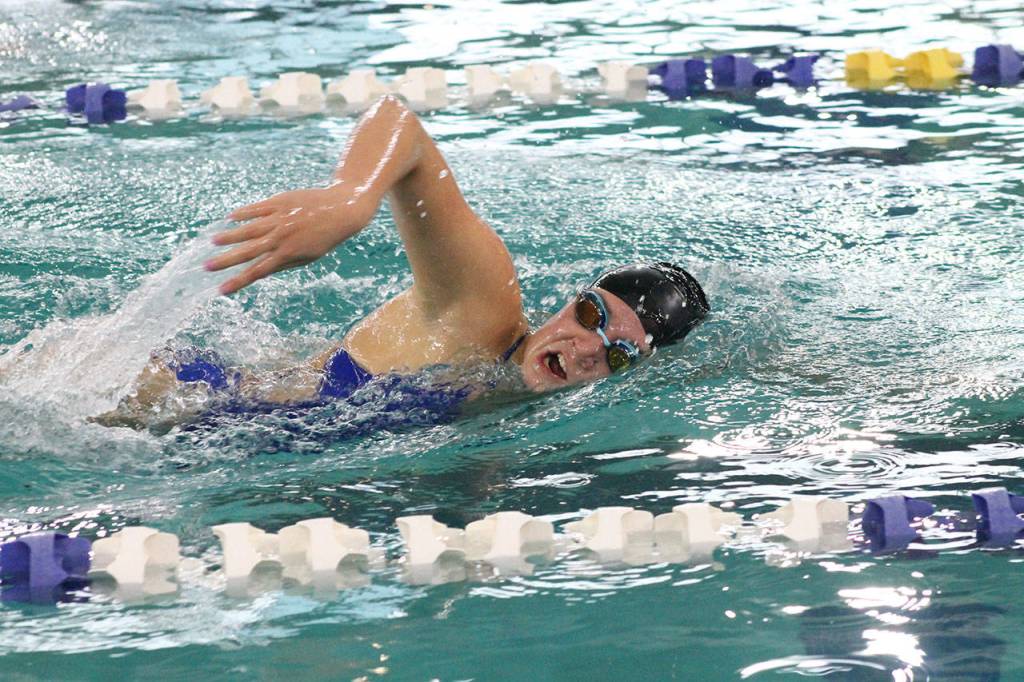 Ashley Lynch earns the fourth-best time in the 500 freestyle.(Photo by Jim Waller/South Whidbey Record)