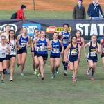 The South Whidbey girls, center, take off at the beginning of the state cross country finals Saturday. (Photo by Karen Swegler)