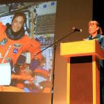 Photo by Kira Erickson / South Whidbey Record                                Capt. Heidemarie Stefanyshyn-Piper shows a picture of herself as an astronaut during a South Whidbey High School assembly last Wednesday.