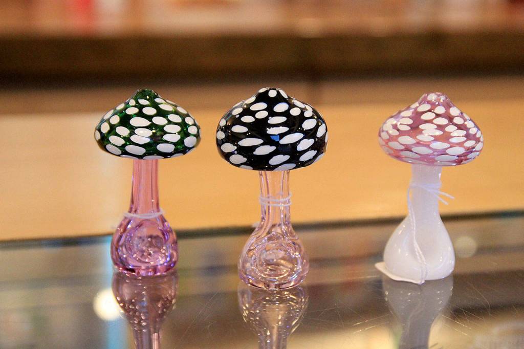 Glass mushroom pipes at Whidbey Island Cannabis Company make great gifts for the right people.