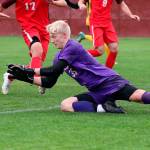 South Whidbey High School graduate Julian Inches records a save for the Linfield College soccer team this fall. (Photo courtesy of Linfield Athletics)