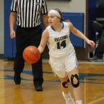Zoey West hustles the ball up the court for South Whidbey.(Photo by Jim Waller/South Whidbey Record)