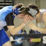 The Falcons Aiden Coleman, left, squares off with Stevensons Tristen Turner. (Photo by Sarah Manchester)