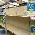 Photo by Kira Erickson/Whidbey News Group                                A desolate shelf of toilet paper in the Goose Community Grocer on Thursday.