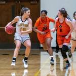 South Whidbey graduate Megan Drake, left, was one of the top shooters on the Pacific Lutheran womens basketball team this season. (Photo courtesy of PLU Athletics)