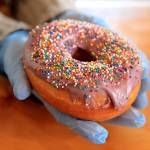 A doughnut from Whidbey Doughnuts. Employees are taking special care during the coronavirus outbreak with the new blue glove delivery service.