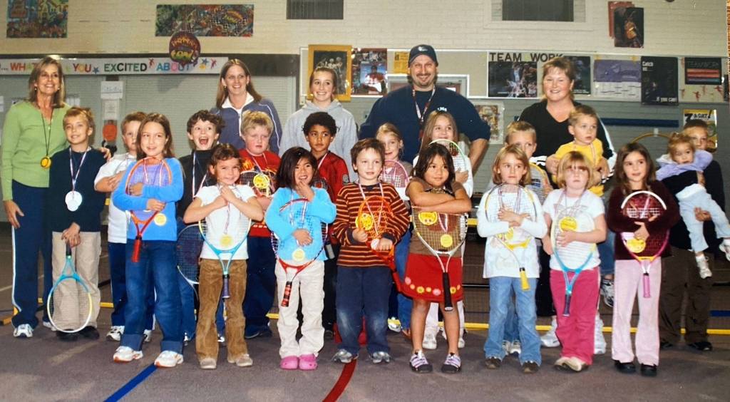 This photo of a past youth summer tennis camp includes many of 2020 team members. (Photo provided by Karyle Kramer)