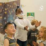 From left to right, Jax Casillas Sanchez, Jordan Carter, Lincoln Fresch and Claire Alward chase bubbles during playtime at Little Oaks Preschool & Childcare Center. Photo by Kira Erickson/Whidbey News Group.