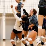 Try telling these Oak Harbor High School volleyball players celebrating a win that its just a game. (Photo by John Fisken)