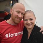 Jason McFadyen, left, organized about a dozen friends to shave their heads in support of Annie Cash as she goes through breast cancer treatment. Cash was voted top real estate agent, business person and community leader in the Whidbey News-Times Best of Whidbey 2020 contest. Photos by Emily Gilbert/Whidbey News-Times