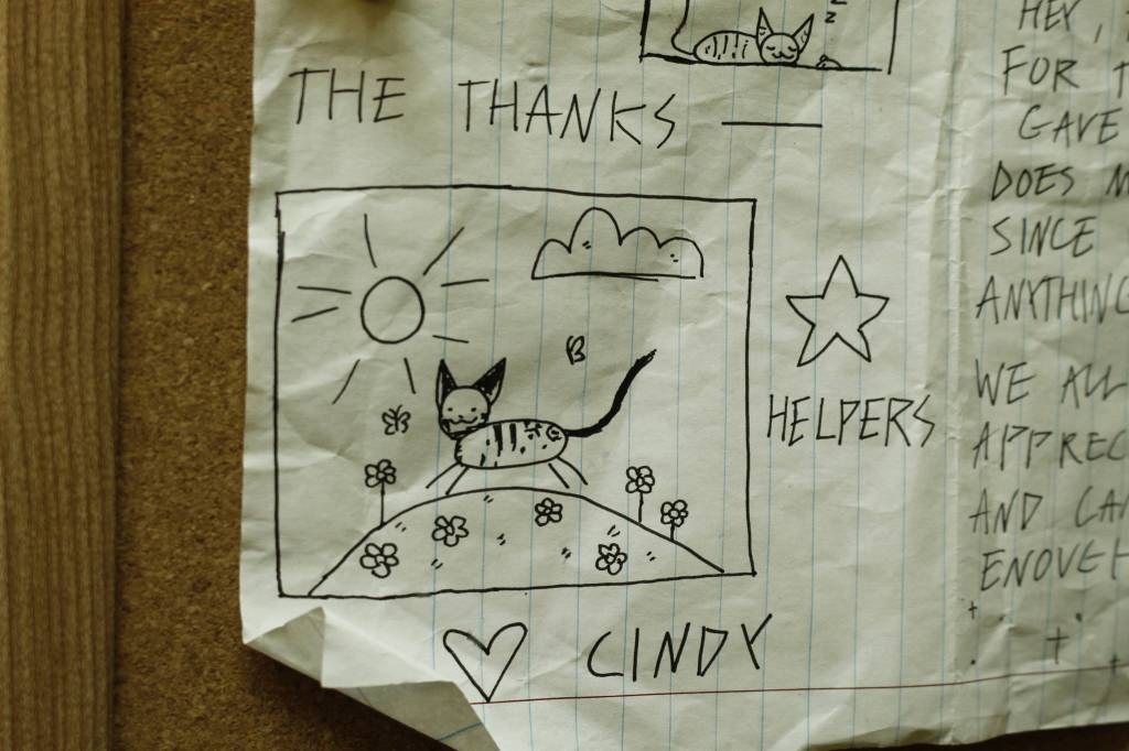 Photo by Kira Erickson/South Whidbey Record
Notes of gratitude from children decorate a bulletin board in the resource center.