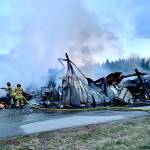 The structure, which contained an Airstream trailer within a large storage area, was a total loss.
(Photo by Heather Mayhugh)