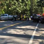 Two Oak Harbor residents were injured when one driver suffered a medical episode and crashed head-on into a pickup truck. The woman was airlifted to the Providence Regional Medical Center in Everett and the driver of the pickup was taken to Island Hospital in Anacortes. (Photo provided by Washington State Patrol)