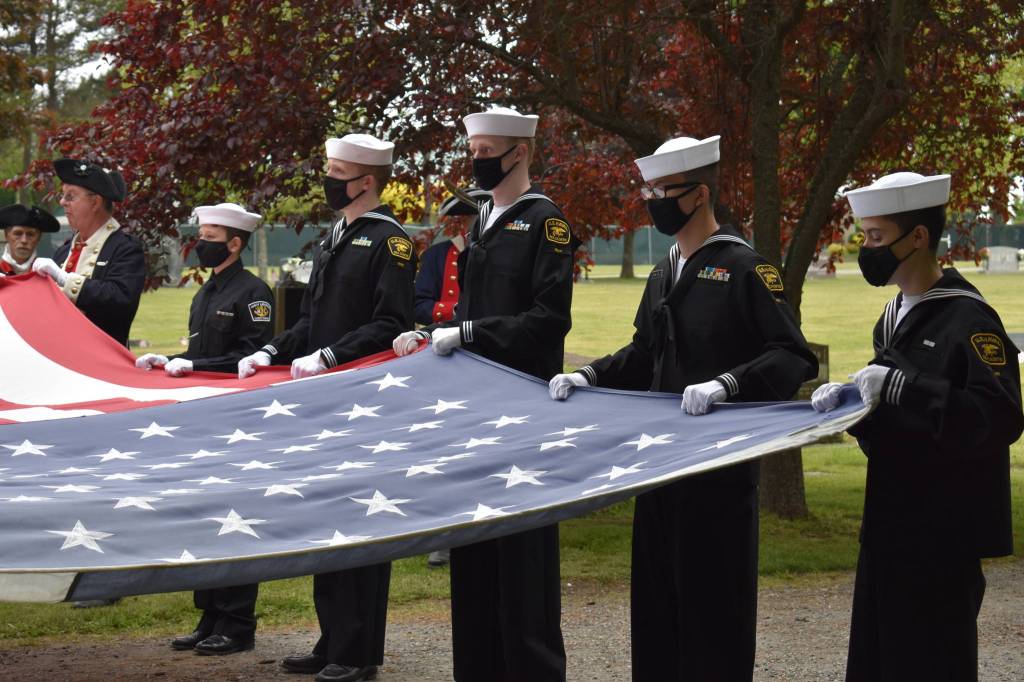 Photo by Emily Gilbert/Whidbey News-Times
Members of the Orion squadron of the Navel Sea Cadets, right, will participate in a flag retirement ceremony at Maple Leaf Cemetery on Saturday. The event will stream online and air on channel 10.