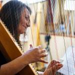 Maxine Eilander, a musician of the Whidbey Island Music Festival, practices on the harp. (Photo by Gary Payne)