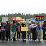 Student counter-protesters brave the dreary weather to stand up for their right to have a voice in their own education. (Photo by Karina Andrew/Whidbey News-Times)