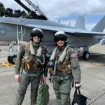 Capt. Matthew Flounder Arny, right, with pilot Lt. John Sauls from VAQ-129. Arny is retiring after 33 years in the military. Photo provided