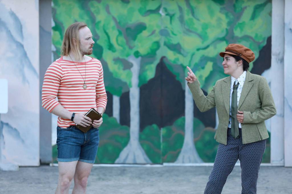 Photo by Michael Stadler
Orion Mikael Nevenzel, who plays Orlando, and Sophie Franco, who plays Rosalind, rehearse together.