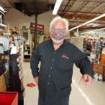 Photo provided
Larry Shorey, an employee at Ace Hardware in Freeland, wears a patriotic-themed mask made by Betty Lade.