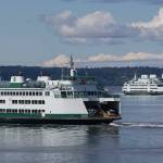 Photo by Andy Bronson / The Herald
Ferries pass during a crossing from the Mukilteo Ferry Terminal and the Clinton Terminal earlier this year.