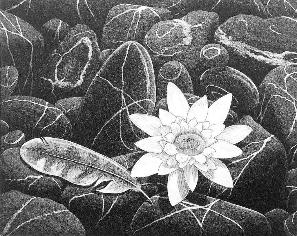 Rob Schoutens aquatint etchings, such as Promise, were made with the Island International Artists.