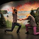 Kelvin Jenkins, 16, left, plays Fenris Ulf in the Whidbey Childrens Theatres production of The Lion, the Witch and the Wardrobe. Noelani Martin, 15, plays Peter Pevensie. (Photo by Kira Erickson/South Whidbey Record)