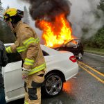 A fatal accident the afternoon of Dec. 18 near Clinton ended with one of the cars involved bursting into flames. The driver of the fully engulfed car was outside of the vehicle by the time first responders arrived at the scene. (Photo provided)