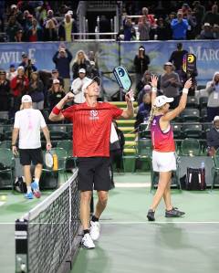 Siblings Riley, left, and Lindsey Newman placed first in the mixed pro doubles division at the 2021 USA Pickleball National Championships. The Newmans are South Whidbey High School alumni and professional pickleball players. (Photo by Bruce Yeong)
