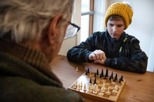 Photo by David Welton / Whidbey News Group
Seventh grader Connor Porter concentrates during a chess class by Mark Calogero.