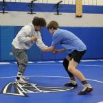 Photo by Kira Erickson/South Whidbey Record
Sophomore Smokey McClure, left, wrestles sophomore Cole Thoreson during a recent practice at South Whidbey High School. The boys are headed to the statewide competition this weekend after placing in the regional tournament.