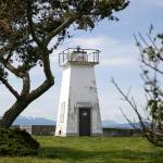 Bush Point Lighthouse is seen on private property Thursday, April 7, 2022, near Freeland, Washington. (Ryan Berry / The Herald)