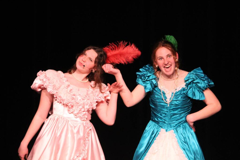 Emma Aichele, left, and Sadie Marriott practice Stepsisters Lament from Cinderella. (Photo by Karina Andrew/Whidbey News-Times)