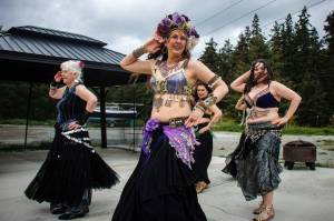 From left, Theresa DeLap, Aristana Firethorne, Theresa Chandani Ortega and Tessa Karno dance at Hierophant Meadery. (Photo by David Welton)