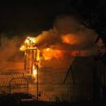 Photo by Bryan Fick/WestCoast Fire Media
A fire consumed a shed on an Oak Harbor property Wednesday night, killing two baby goats that were living inside.