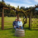 Photo by David Welton
Greg and Elizabeth Osenbach sit before their empty vineyard. The last harvest of the year has happened for Whidbey Island Winery, which will be ceasing production and retail operations this year.