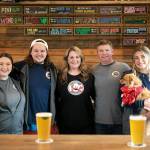 From left, Rachael Carrigan, Nate Hanson, Erin Hanson, Jeff Hanson and Kacie Hanson pose for a group photo at Thirsty Crab Brewing in Clinton. (Ryan Berry / The Herald)