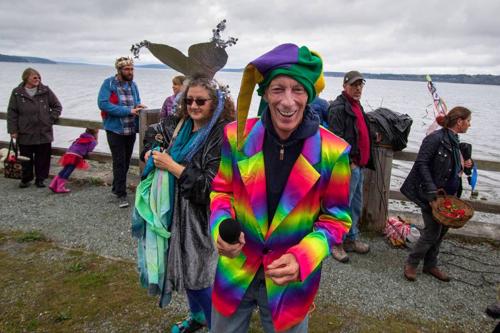 Jim Freeman, pictured here with Susan Berta, during a previous Welcome the Whales parade in Langley. (Photo by David Welton)