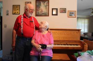 Dennis and Virginia have enjoyed nearly 50 years of music with the piano Dennis built. The instrument will stay in the family with the couples daughter, Gail. (Photo by Karina Andrew / Whidbey News-Times)
