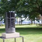 A piece by renowned stone sculpture artist Sue Tavis is displayed outdoors at Willows Orchard.